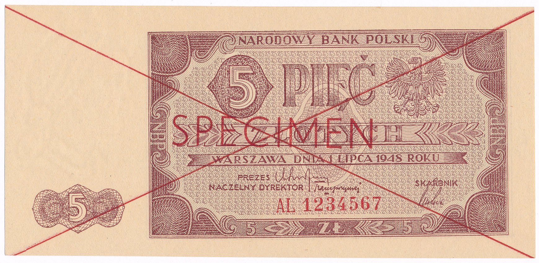WZÓR / SPECIMEN 5 złotych 1948